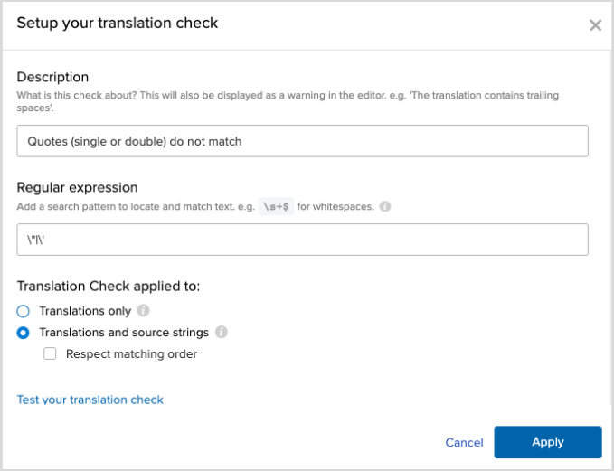 Translation checks setup